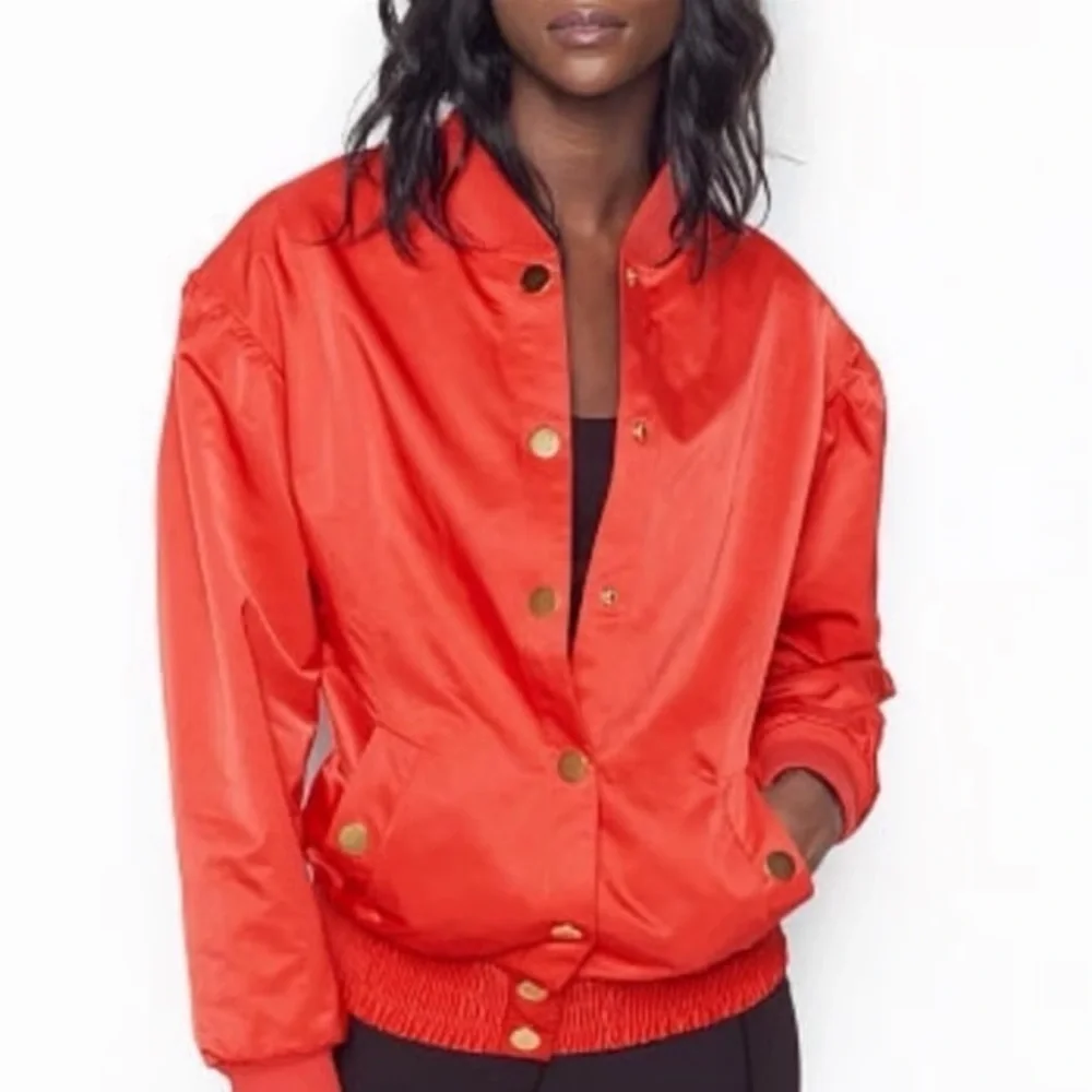 VICTORIA SPORT Red Satin Bomber Jacket - Picture 1 of 5